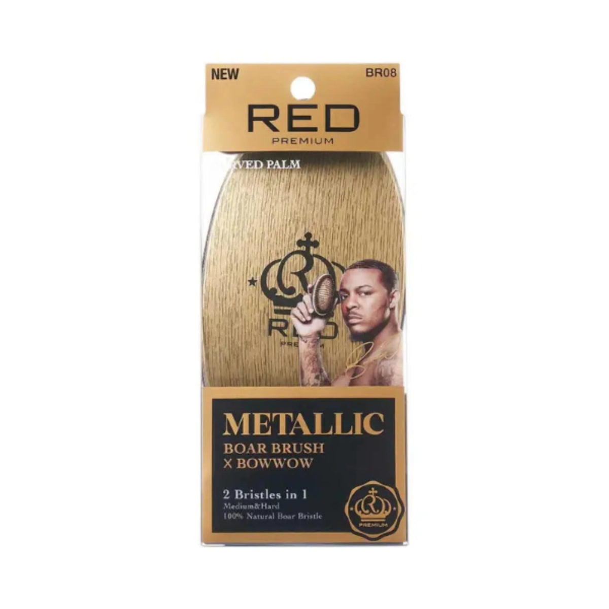 Red Premium Palm Brush Mixed 2 in 1 Medium & Hard Gold Metallic #BR08