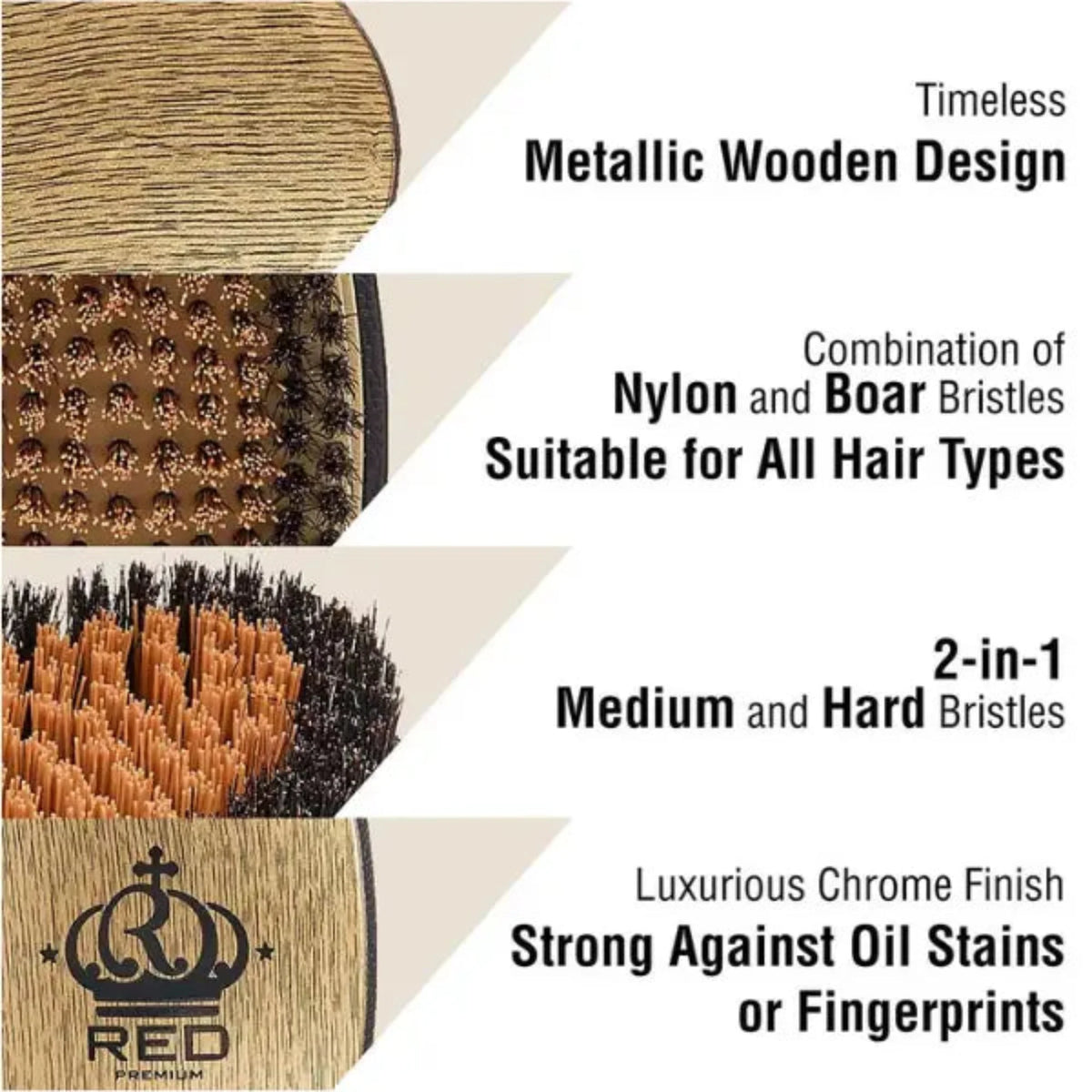 Red Premium Palm Brush Mixed 2 in 1 Medium & Hard Gold Metallic #BR08