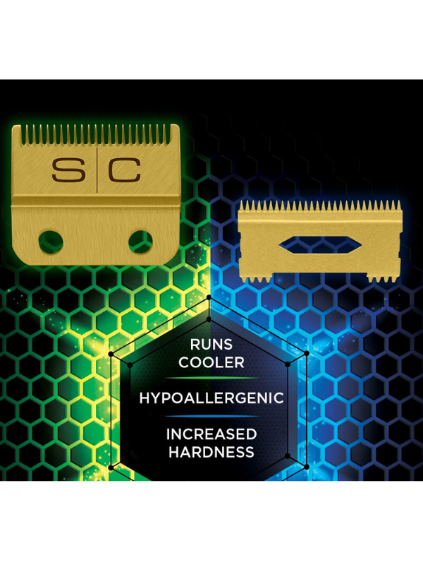 StyleCraft Gold Titanium Fade Blade with Gold Titanium Slim Deep Tooth #SC521G