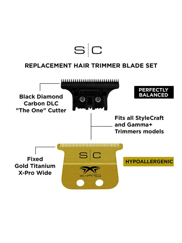 StyleCraft X-Pro Fixed Gold Wide Trimmer Blade with DLC Deep Tooth Cutter #SC527GB