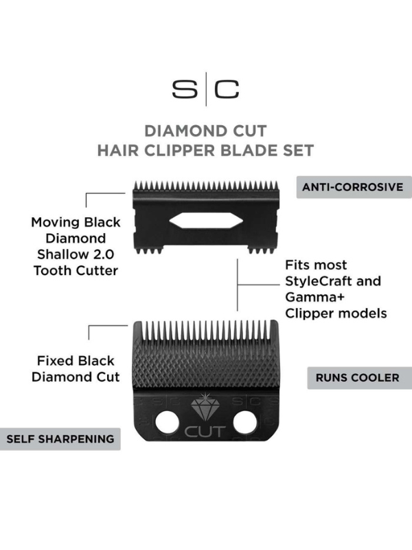 StyleCraft Diamond Cut Fade Clipper Blade + DLC Shallow Tooth 2.0 Cutter #SC540B
