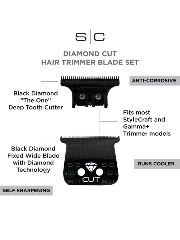 StyleCraft Diamond Cut Fixed Black DLC Hair Trimmer Blade with DLC The One Cutter #SC541B