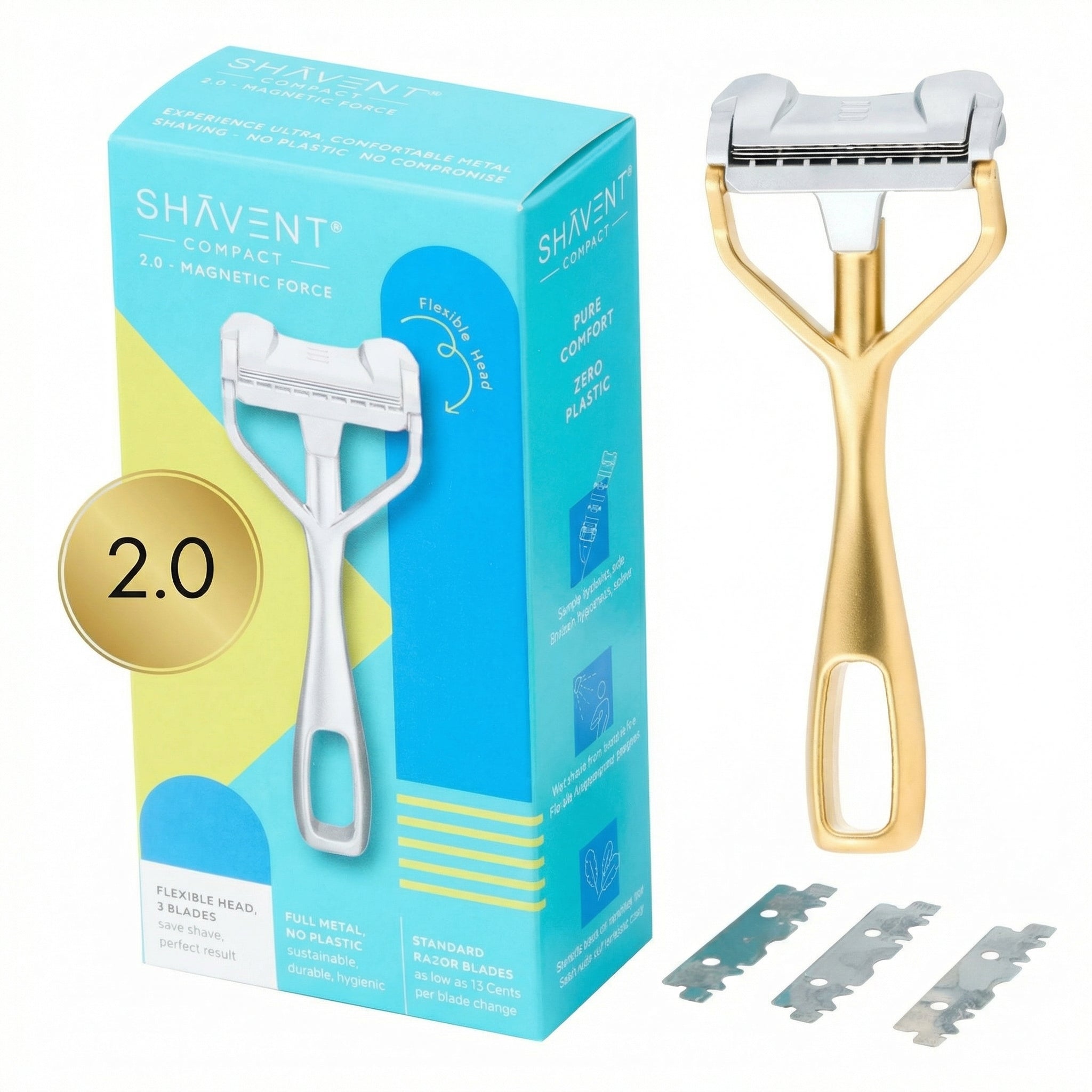 Shavent Safety Razor Single Edge Compact 2.0 Magnetic Gold