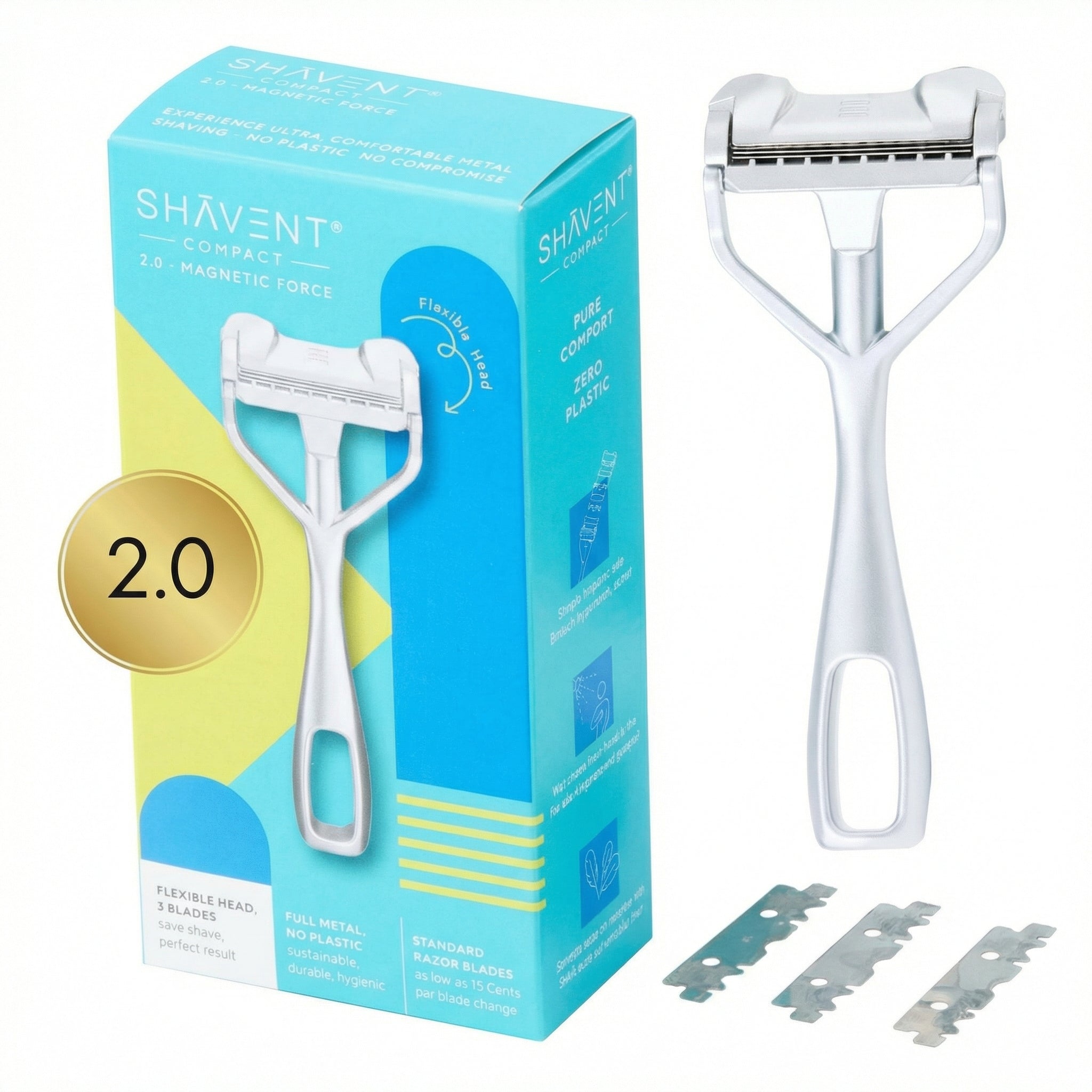 Shavent Safety Razor Single Edge Compact 2.0 Magnetic Matte Chrome