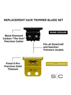 StyleCraft X-Pro Gold Titanium Trimmer Blade with DLC The One Deep Tooth Cutter #SC523GB