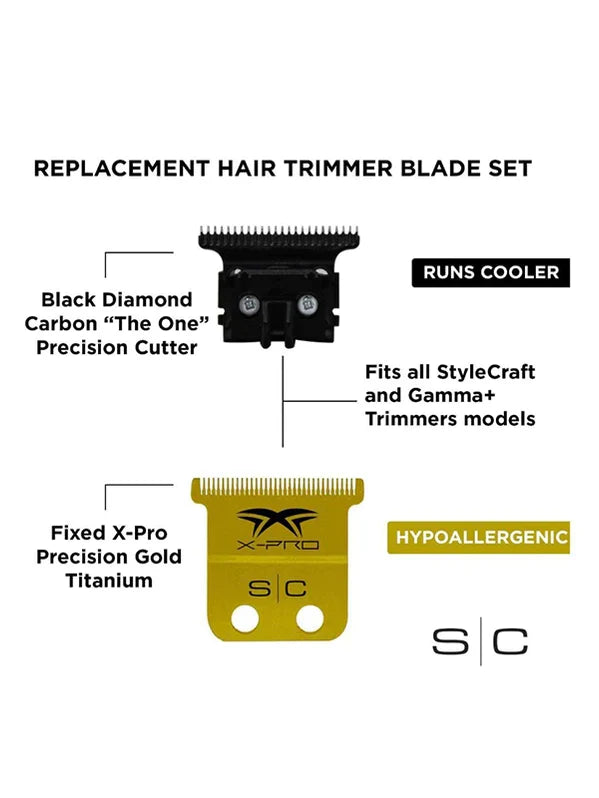 StyleCraft X-Pro Gold Titanium Trimmer Blade with DLC The One Deep Tooth Cutter #SC523GB