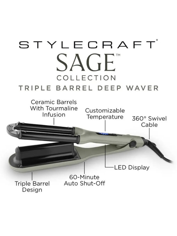 Stylecraft Sage Professional Triple Barrel Deep Waver #SC715GR